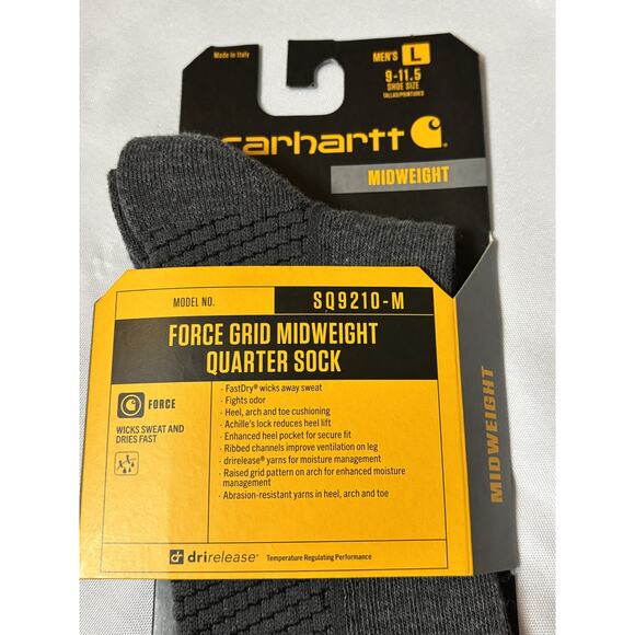 Carhartt Men’s Force Grid Midweight Quarter Socks Size L (9–11.5) Dark Gray  NEW - Picture 2 of 3